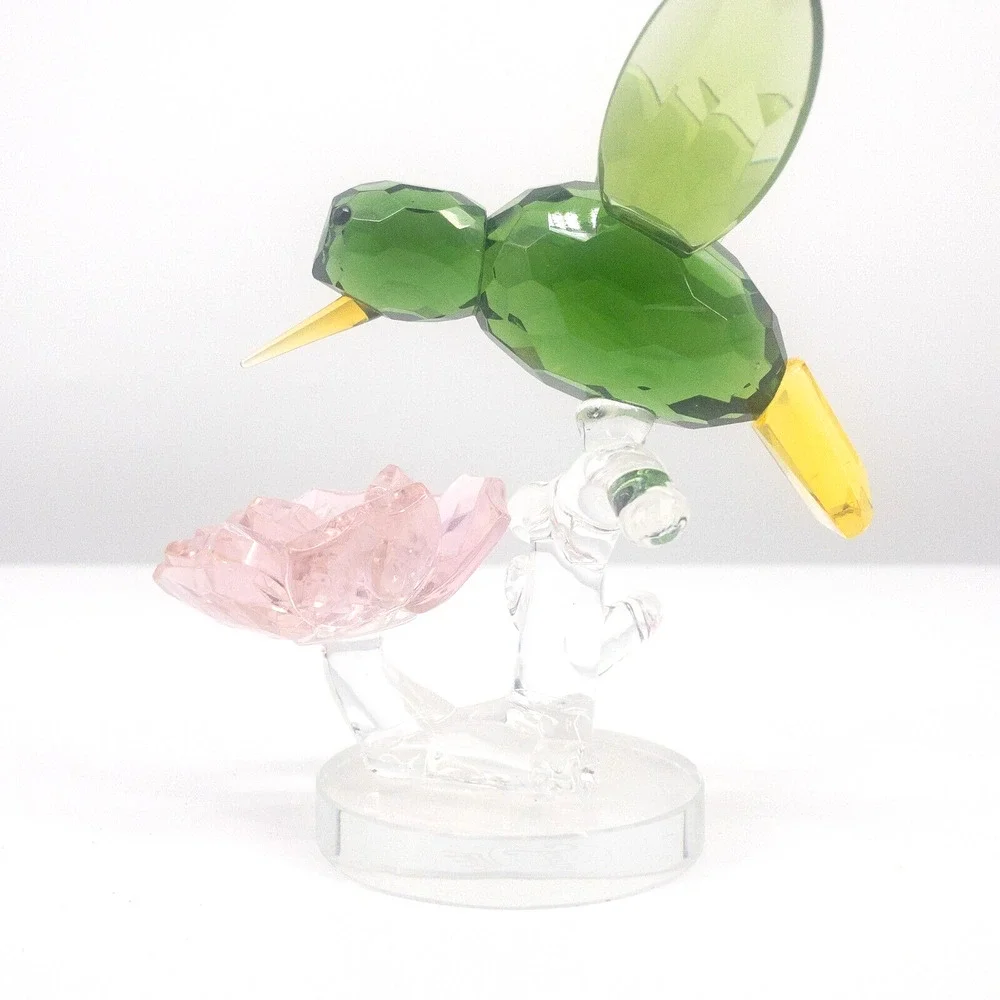 Sorelle Crystal Green Hummingbird Figurine Pink Flower Rare Signed 4 -3/4